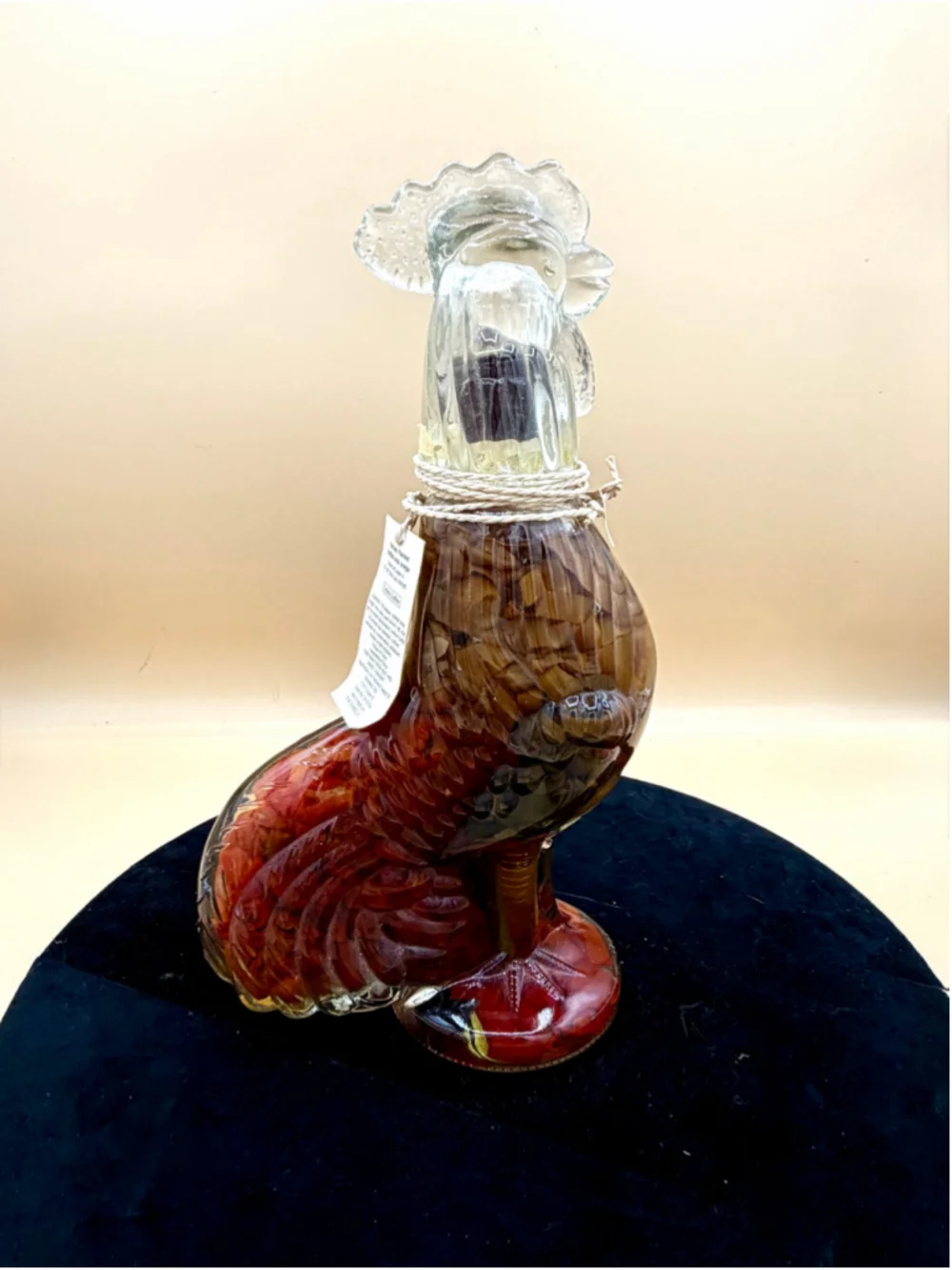 Shonfeld's Rooster Shaped Decorative Vinegar Bottle, One Size, Clear and Red